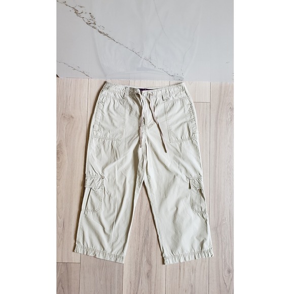 Gloria Vanderbilt Capri Pants Womens 8 Beige Khaki Cargo Y2K Drawstring Cropped - Picture 1 of 9